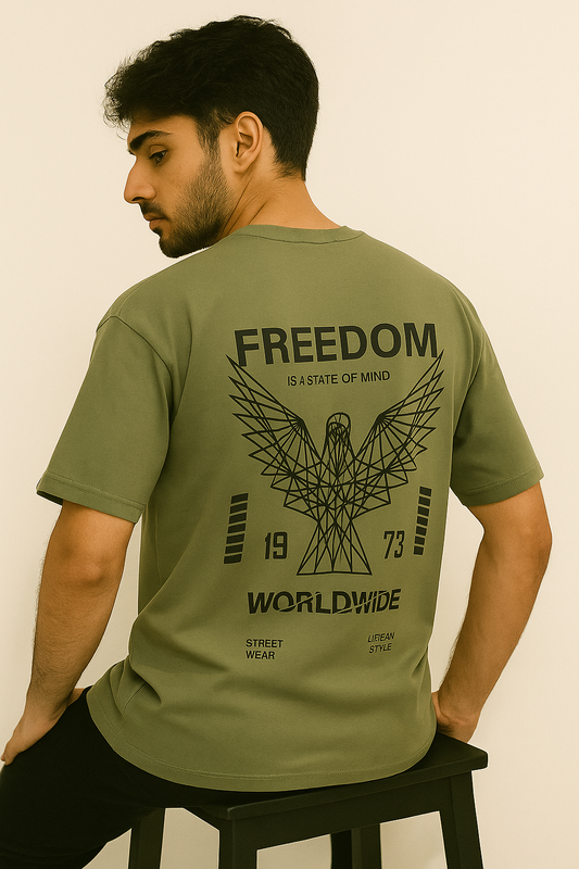 Freedom Oversize Olive-Green T-Shirt